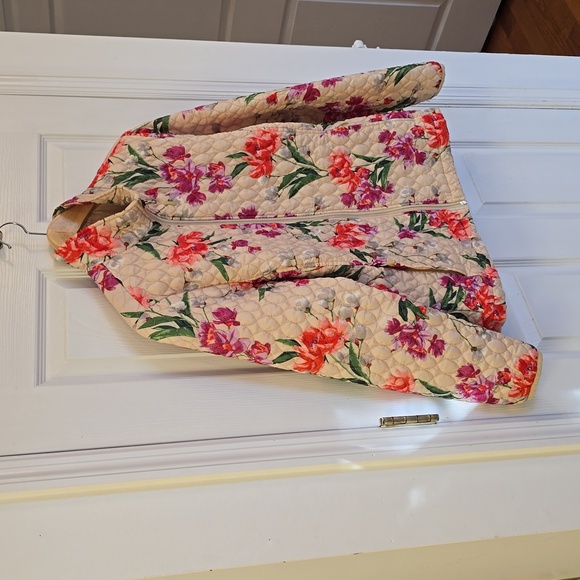 Lands' End Women's Quilted Floral Jacket Lightweight Coat  Ivory Green SZ Medium - Picture 6 of 15